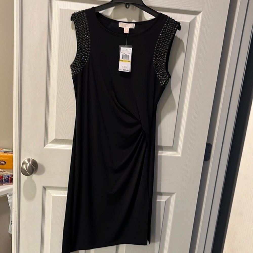 Micheal Kors black evening semi formal sleeveless knee length dress with stones